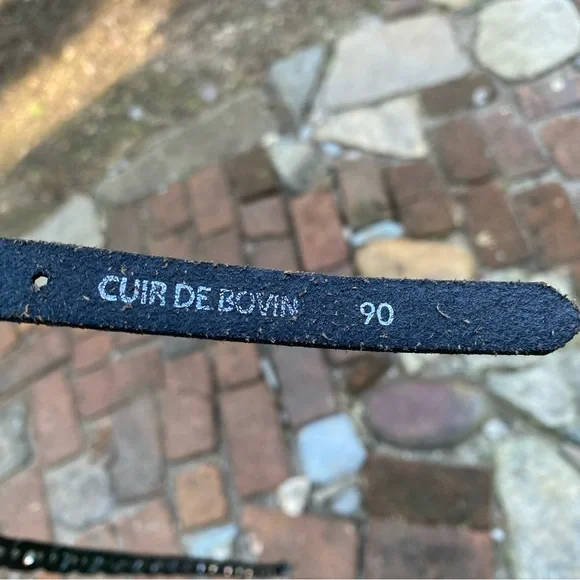 VNtG Y2K KAPORAL Leather Stud Rhinestone Skinny Belt Black Silver Wrap 90cm 34in - Picture 7 of 14